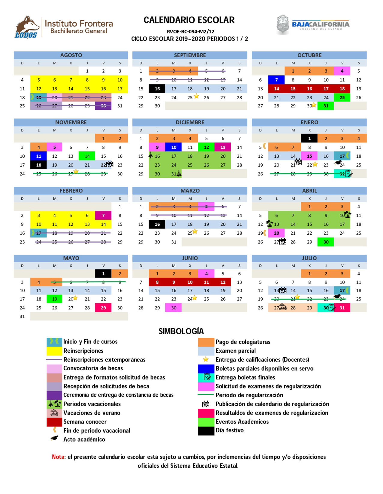 Calendario Escolar Modalidad Virtual